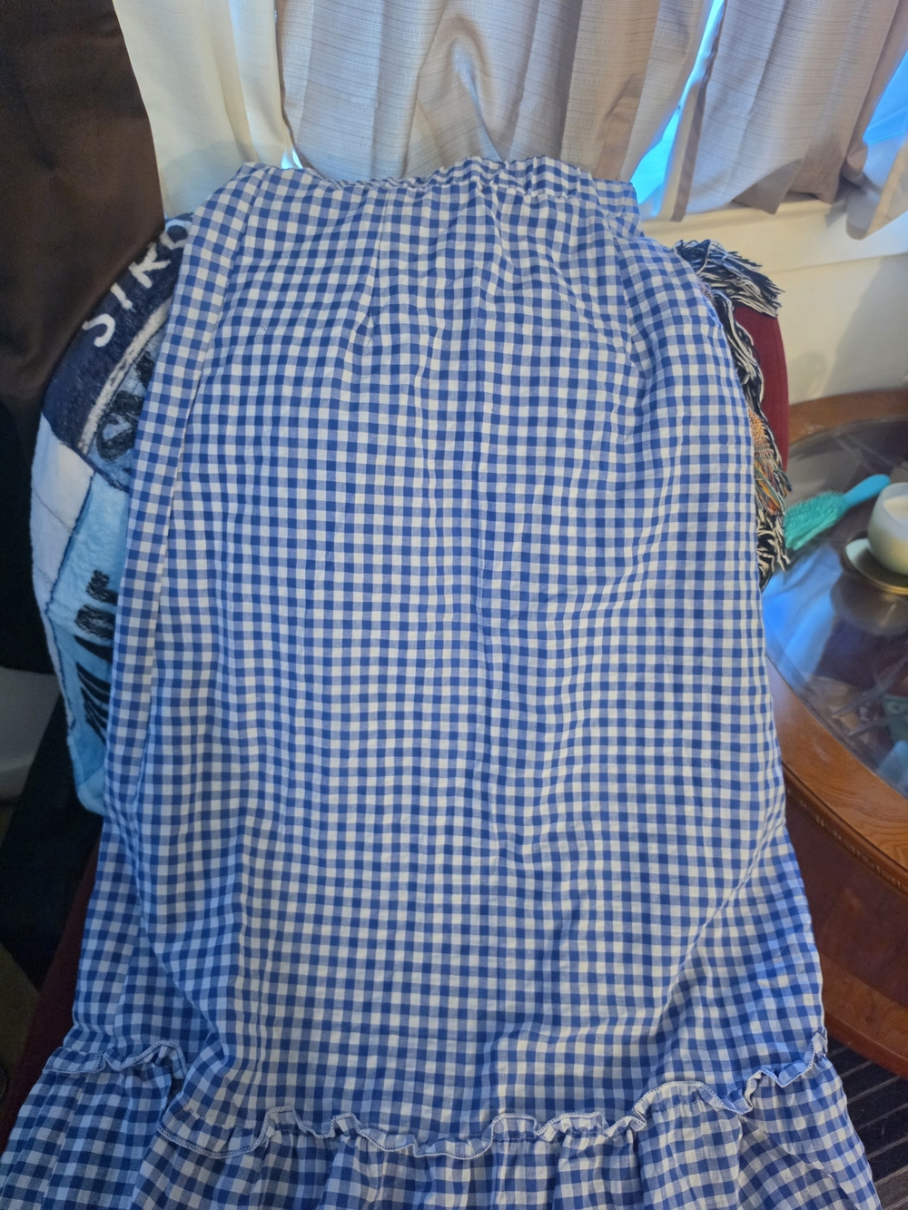 Blue and White Gingham Ruffle Hem Dress